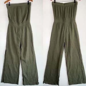 Drew Cotton Gauze Crinkle Strapless Jumpsuit Romper Jumper Green Sz M